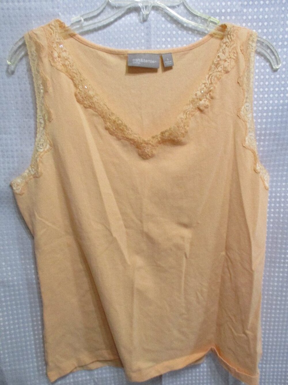 Croft & Barrow Apricot Stretch Beaded & Lace Trimmed Women's Tank Top  Sz. L